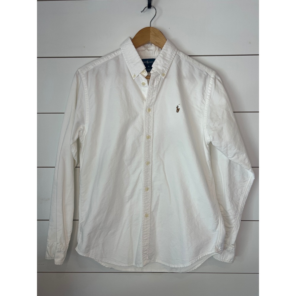 Ralph Lauren Boys White Cotton Oxford Button Down Shirt Size 18 Long Sleeve